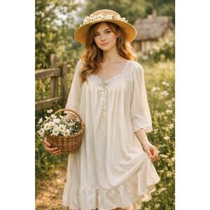 Vintage Victoria’s Secret Ivory nightgown Cottage Core Romantic Cotton Sz Large